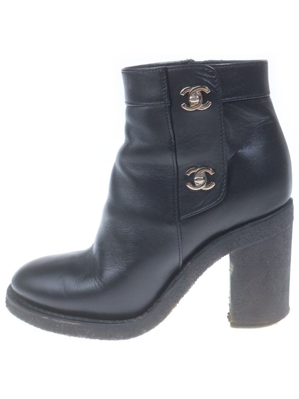 Chanel CC Logo Turnlock Side Zip Boots Black